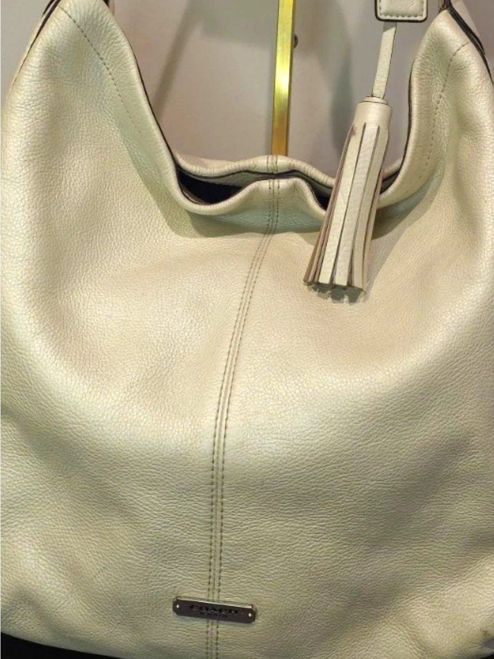 Coach Cream Leather Shoulder Hobo with Tassel large bag with some wear but a bea